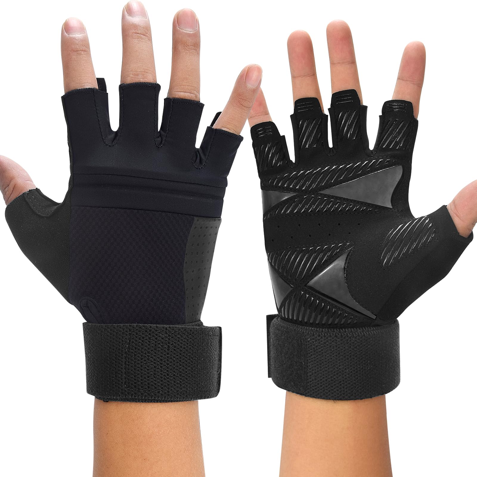 Pump Lab Fitness weight lifting gloves for men and women with wrist support, full palm protection, cushion pads, and silicone grip.