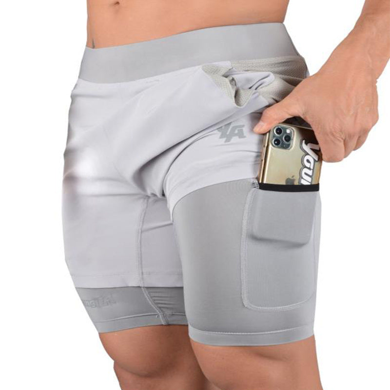 Blue GeToday 2-in-1 compression gym shorts with moisture-wicking fabric and elastic waistband, designed for active wear.