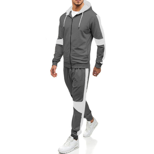 Color block men's hoodie and jogger set by Pump Lab Fitness, featuring sporty design and comfortable fit for active wear.