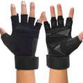 Pump Lab Fitness weight lifting gloves with wrist wrap support, full palm protection, cushion pads, and silicone grip for gym workouts.