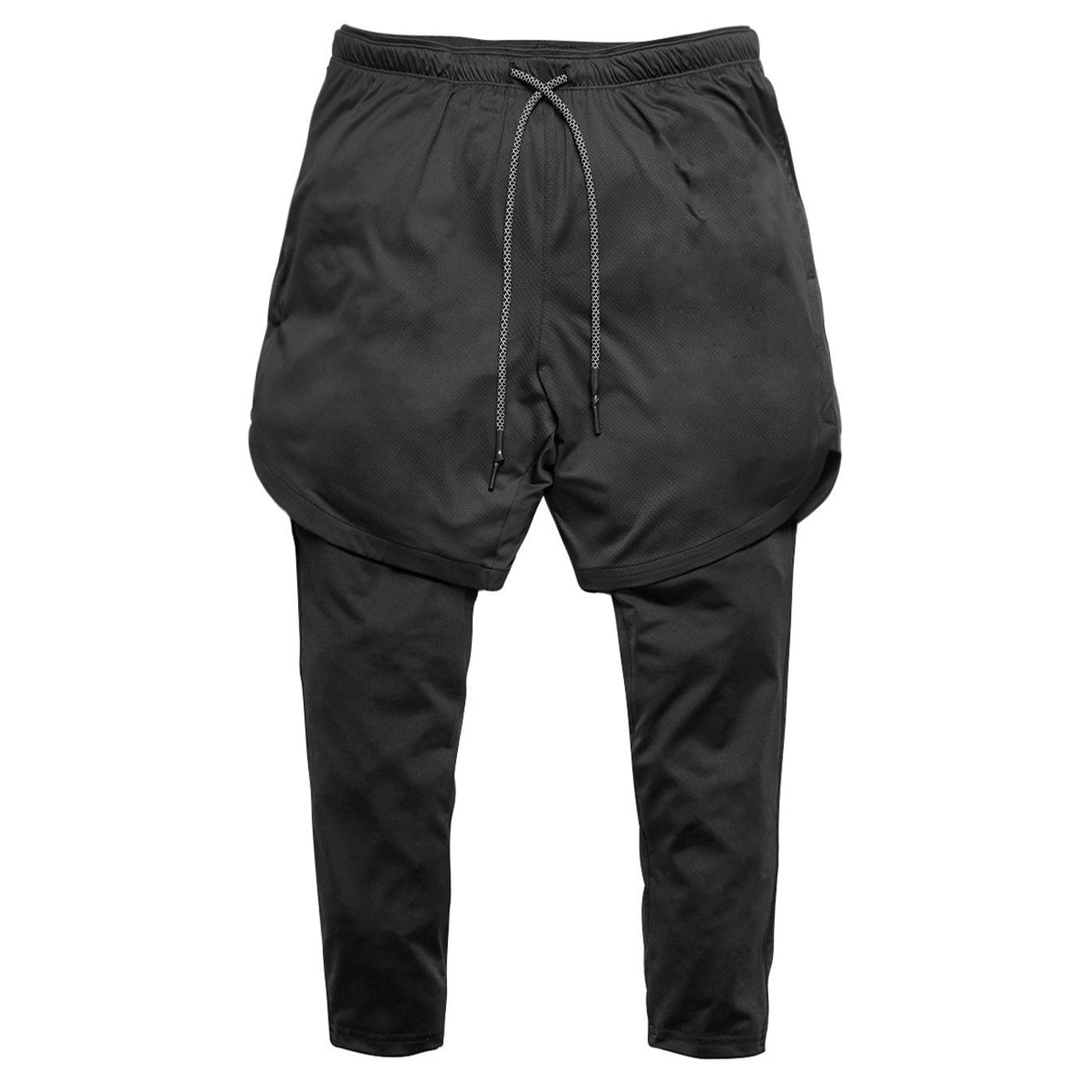 Men's 2-in-1 quick dry running gym sports shorts by Pump Lab Fitness, featuring breathable fabric and adjustable waistband.