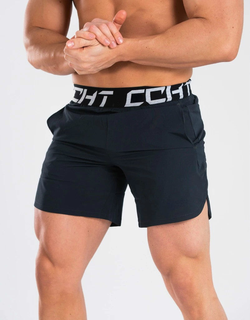 Lightweight men's elastic jogger shorts from Pump Lab Fitness, casual wear with comfortable fit and breathable fabric.