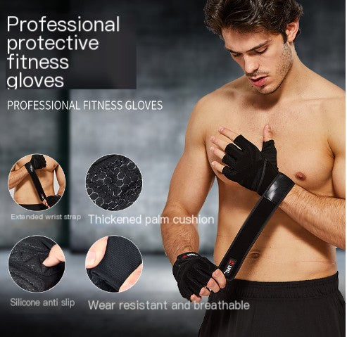 Men's half-finger workout gloves from Pump Lab Fitness designed for pull-up training, with breathable fabric and padded palms.