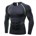 Men's compression training top by Pump Lab Fitness, close-up of black athletic shirt with moisture-wicking fabric and fitted design.