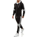 Color block men's hoodie and jogger set by Pump Lab Fitness, ideal for sports, featuring vibrant color accents and comfortable fit.