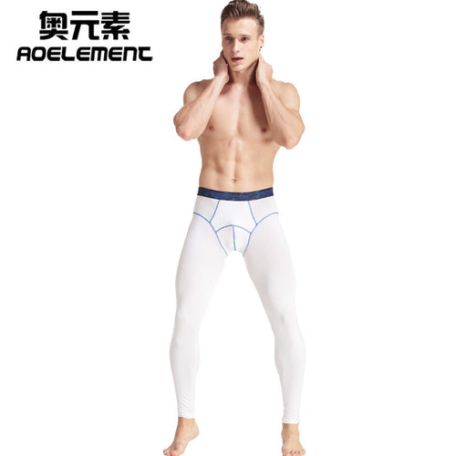 Men's modal thermal tights by Pump Lab Fitness, 2023, showing close-up of black fall/winter thermal leggings for men.