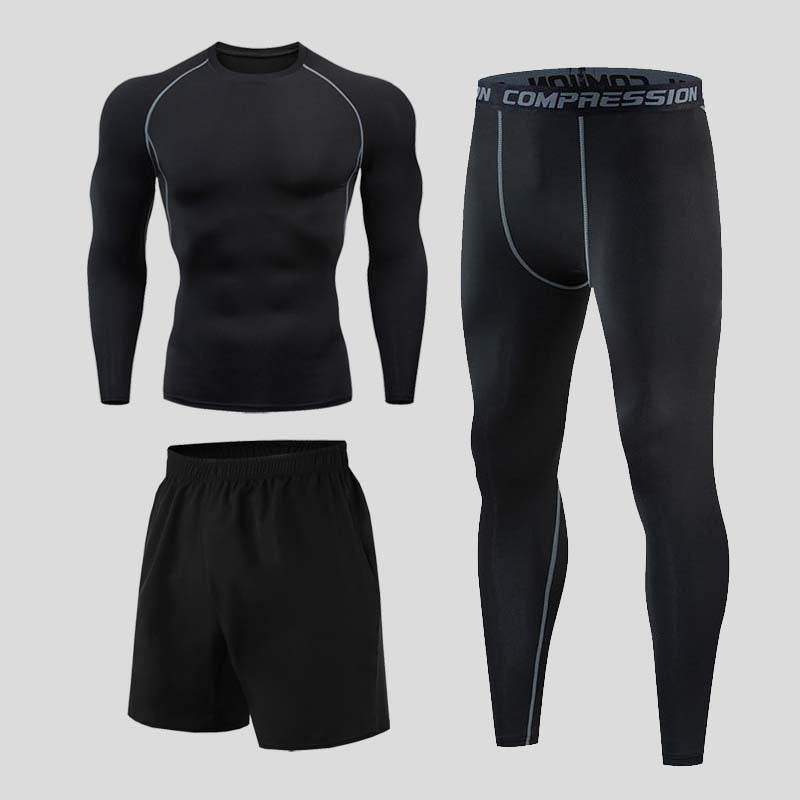 Men's fitness outfit set for gym and running, includes athletic shirt and shorts by Pump Lab Fitness, designed for active workouts.