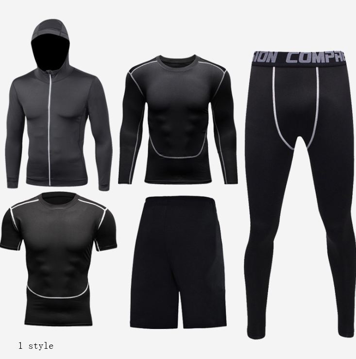 Men's fitness outfit set by Pump Lab Fitness featuring gym and running apparel, including a workout T-shirt, shorts, and athletic shoes.