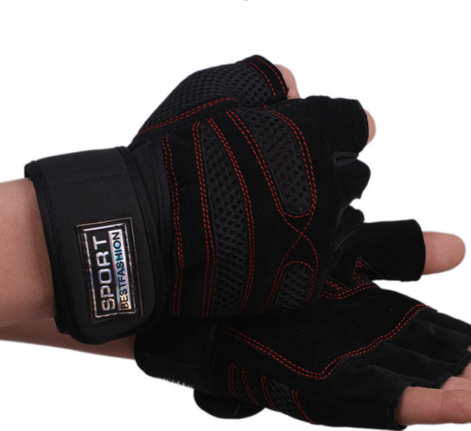 Men's Pump Lab Fitness gym training gloves with half-finger design for summer cycling, showing padded palm and breathable fabric.