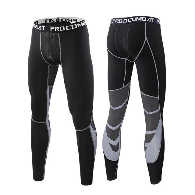 Men's running gym leggings and tights by Pump Lab Fitness, close-up view showing breathable fabric and fitted athletic design.