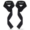 Black padded cotton lifting wrist straps for weightlifting and power workouts, supporting deadlifts for men and women.