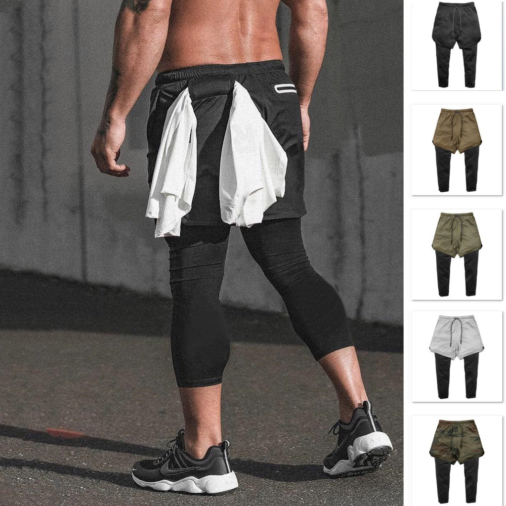 Men's 2-in-1 quick dry running gym sports shorts by Pump Lab Fitness, featuring breathable fabric and athletic cut for active wear.