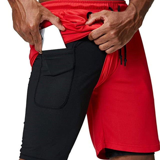 Vimost Pump Lab 2-in-1 performance gym shorts for men with built-in phone pocket, designed for running and fitness training.