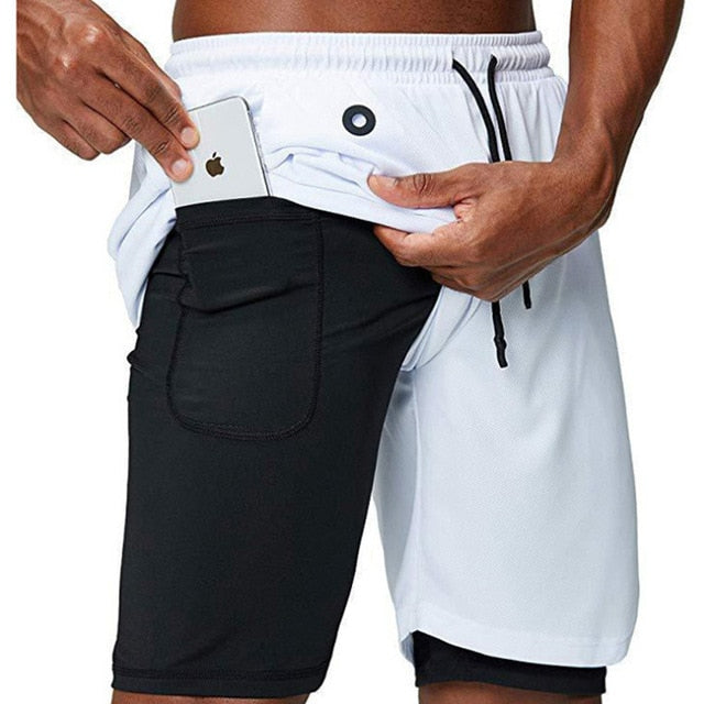 Vimost Pump Lab 2-in-1 men's gym shorts with built-in phone pocket, suitable for running, fitness, and training activities.