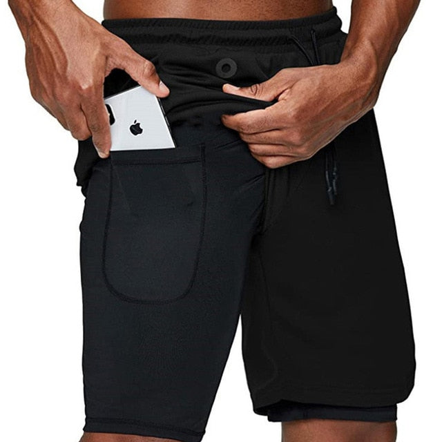 Men's Vimost Pump Lab 2-in-1 performance gym shorts with built-in phone pocket, designed for running and fitness training.