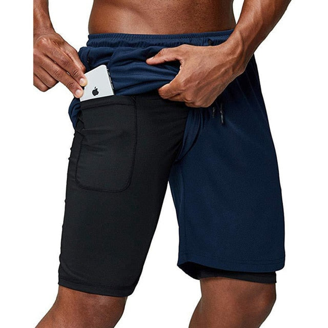 Men's Vimost Pump Lab 2-in-1 gym shorts with built-in phone pocket, designed for running and fitness training.