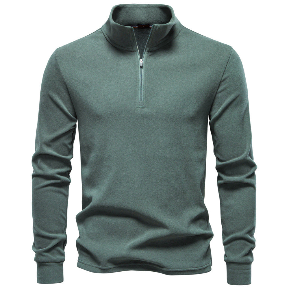 Men's GeToday half-zip thermal base-layer gym wear, showing a close-up of the black thermal top with zipper detail.