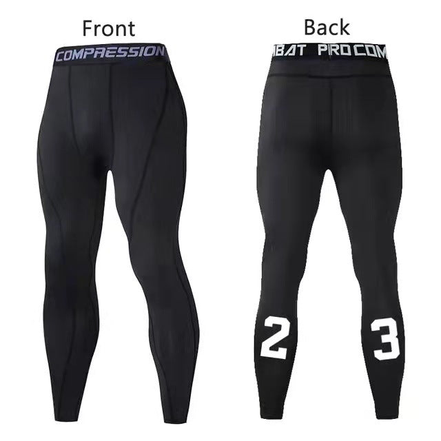 Men's running gym leggings and tights by Pump Lab Fitness, close-up of black compression leggings for workout and athletic activities
