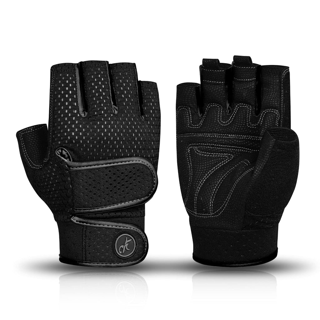 Pump Lab Fitness padded weight lifting gloves with 3mm gel grip, fingerless design for gym and weightlifting workouts.