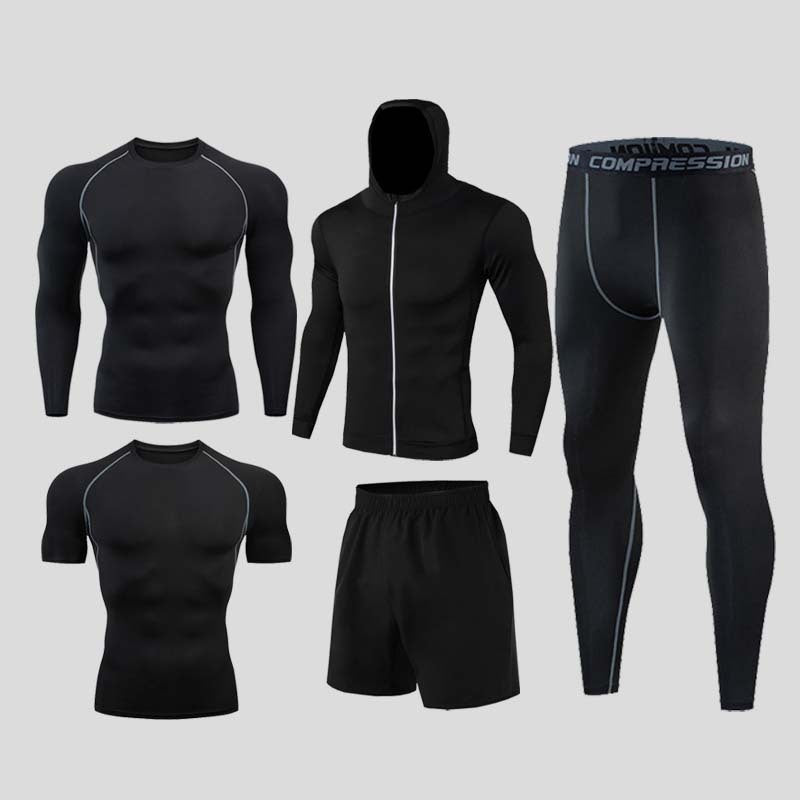 Men's fitness outfit set from Pump Lab Fitness, including gym and running apparel, displayed on a mannequin.