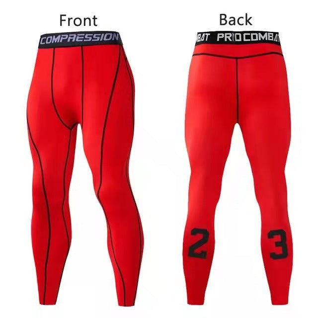 Men's running gym leggings and tights by Pump Lab Fitness, shown in black with athletic fit and moisture-wicking fabric.