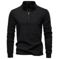 Men's GeToday half-zip thermal base-layer gym wear, close-up view showing breathable fabric and athletic fit for workouts.