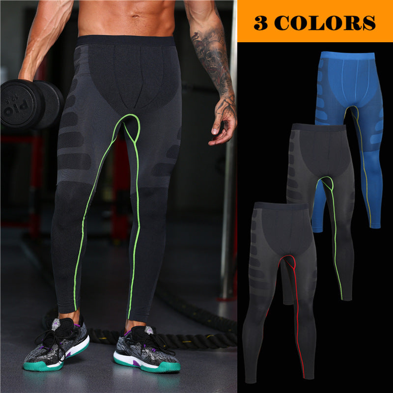 Men's muscle compression running pants by Pump Lab Fitness, lightweight and breathable, shown on a model for athletic performance.