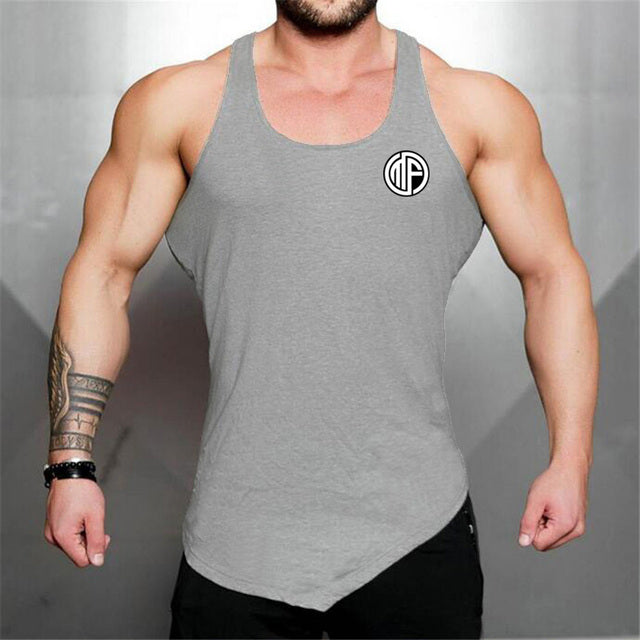 Breathable cotton men's gym training vest by Pump Lab Fitness, showing the sleeveless athletic vest on a model for workout comfort.