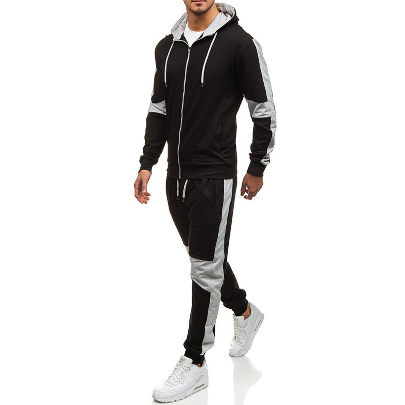 Color block men's hoodie and jogger set by Pump Lab Fitness, perfect for sports and casual wear, featuring vibrant color contrasts.