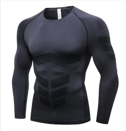 Men's compression training top by Pump Lab Fitness, close-up of black athletic shirt with moisture-wicking fabric and fitted design