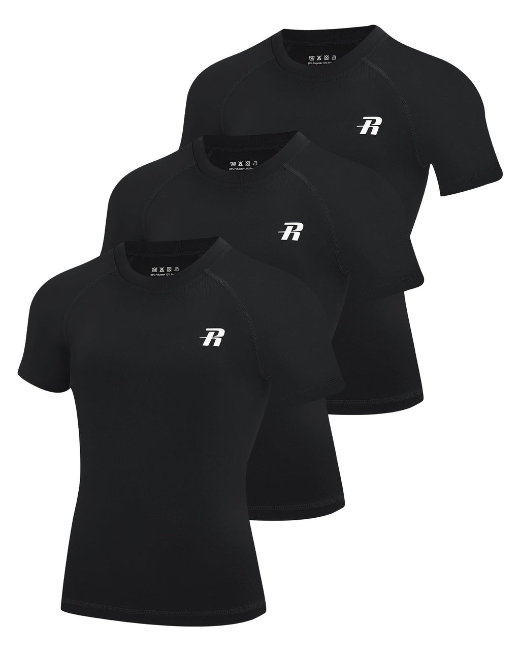 Pump Lab Boys 3-Pack gym compression shirts, lightweight athletic tops with moisture-wicking fabric for active wear.