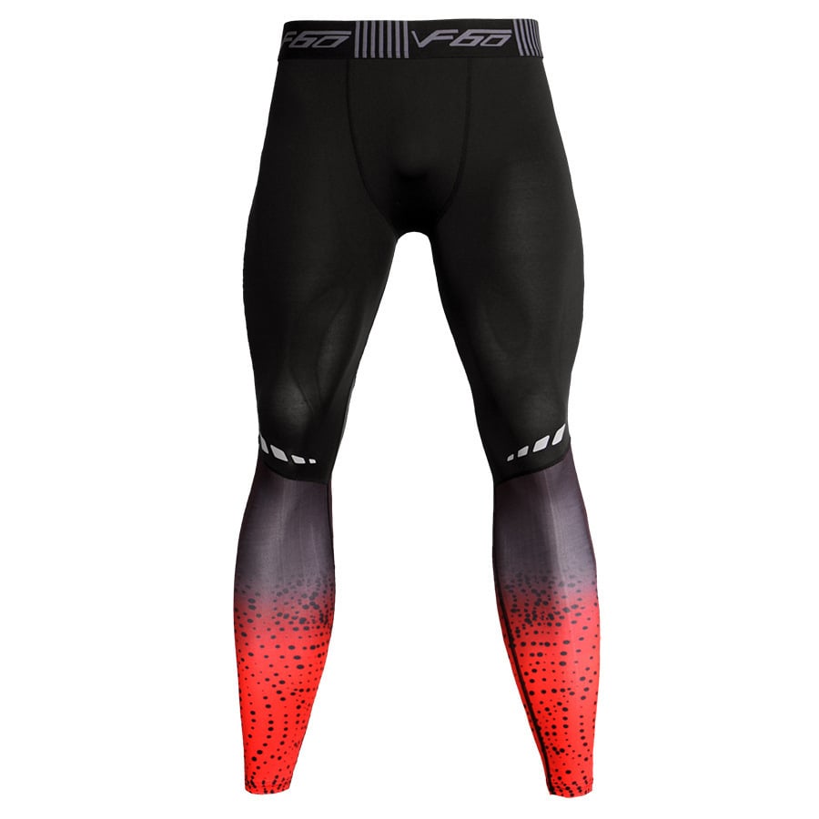 Men's black compression tights for running and gym training by Pump Lab Fitness, shown on a male athlete in motion.