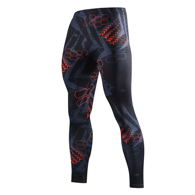 Men's quick dry compression running tights by Pump Lab Fitness, shown in black with a close-up of the fabric and fit.