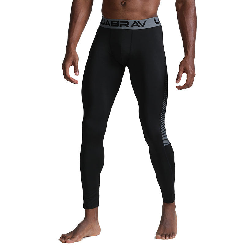 Men's compression sports leggings and tights by Pump Lab Fitness, shown in a close-up highlighting the fitted design and stretchy fabric.